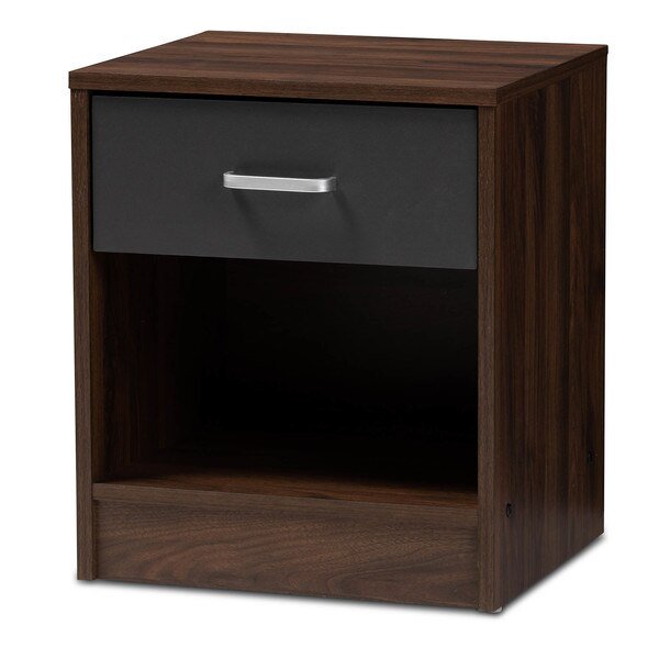 Hansel Modern 1-Drawer Dark Brown and Dark Grey Finished Nightstand, Baxton Studio, Mfr#: 147-8258
